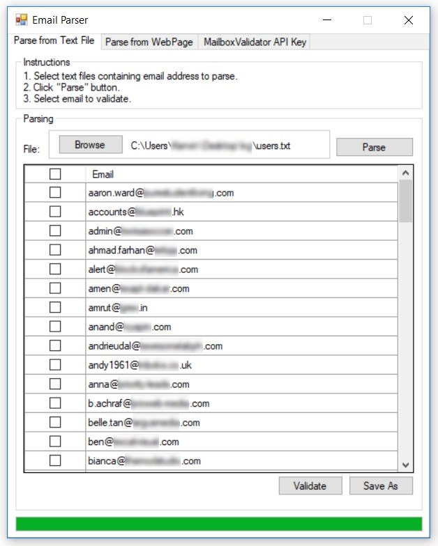 Parse email address from any selected text file.