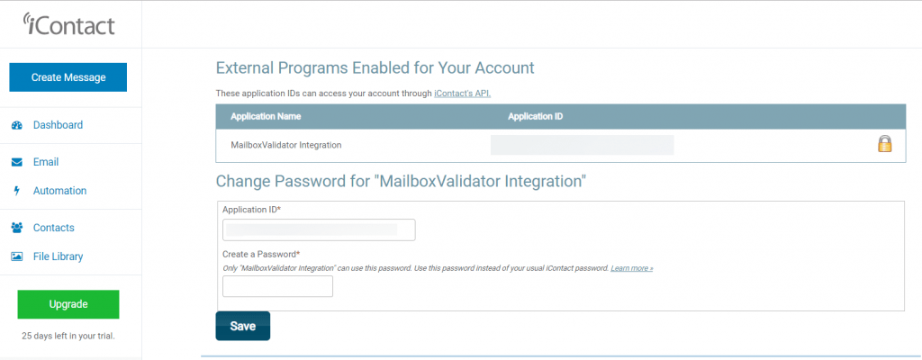 Enable MailboxValidator in your iContact account