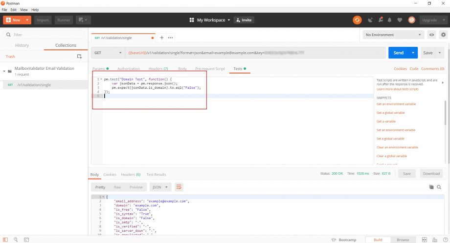 Using Postman to call MailboxValidator Email Validation API