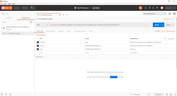 Using Postman to call MailboxValidator Email Validation API