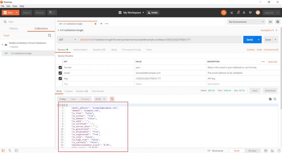 Using Postman to call MailboxValidator Email Validation API