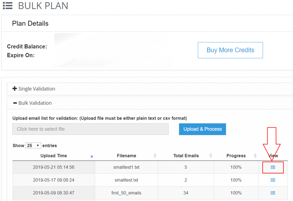 Go to bulk plan page after login to your MailboxValidator account
