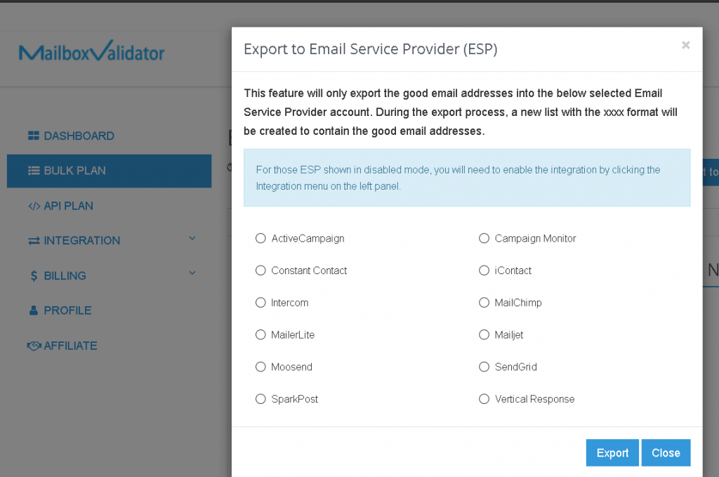 There are various ESP providers available to export to