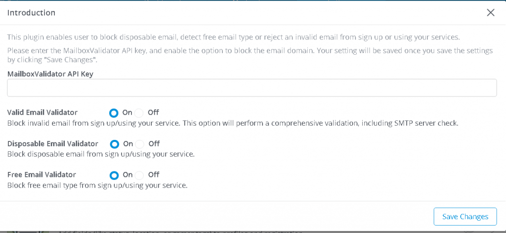 Configure the settings of MailboxValidator Email Validator plugin