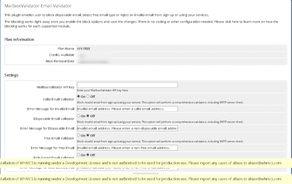 Configure settings for MailboxValidator Email Validator module