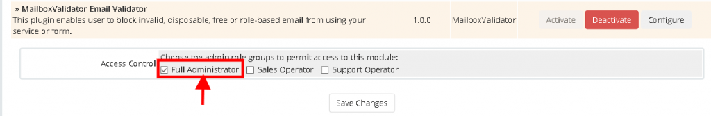 Enable Full Administrator access for MailboxValidator Email Validator