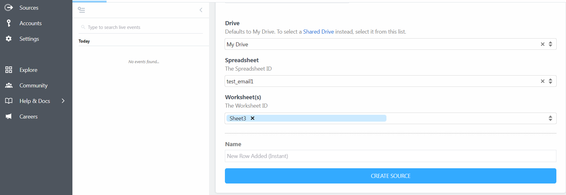 Screenshot of setting the Spreadsheet and worksheet ID.