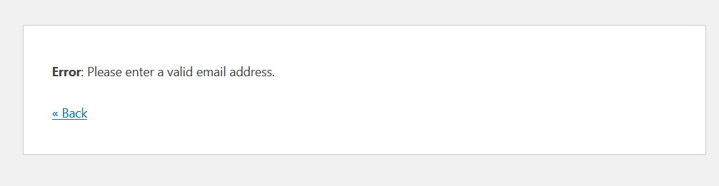 Example error message of invalid email address.